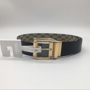 Michael by Michael Kors reversible belt black gold tan brown signature new Small